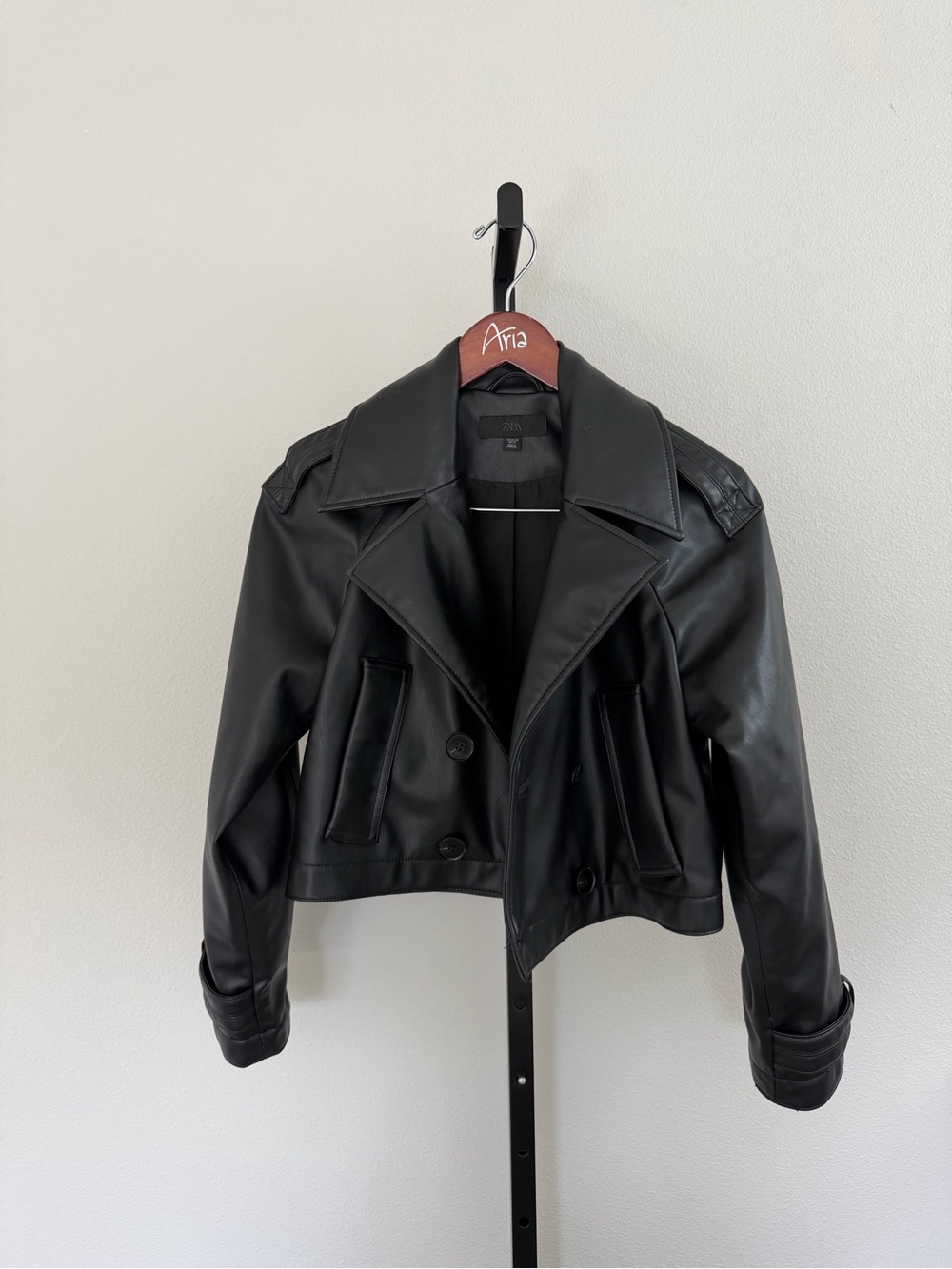 Zara Black Faux Leather Cropped Jacket